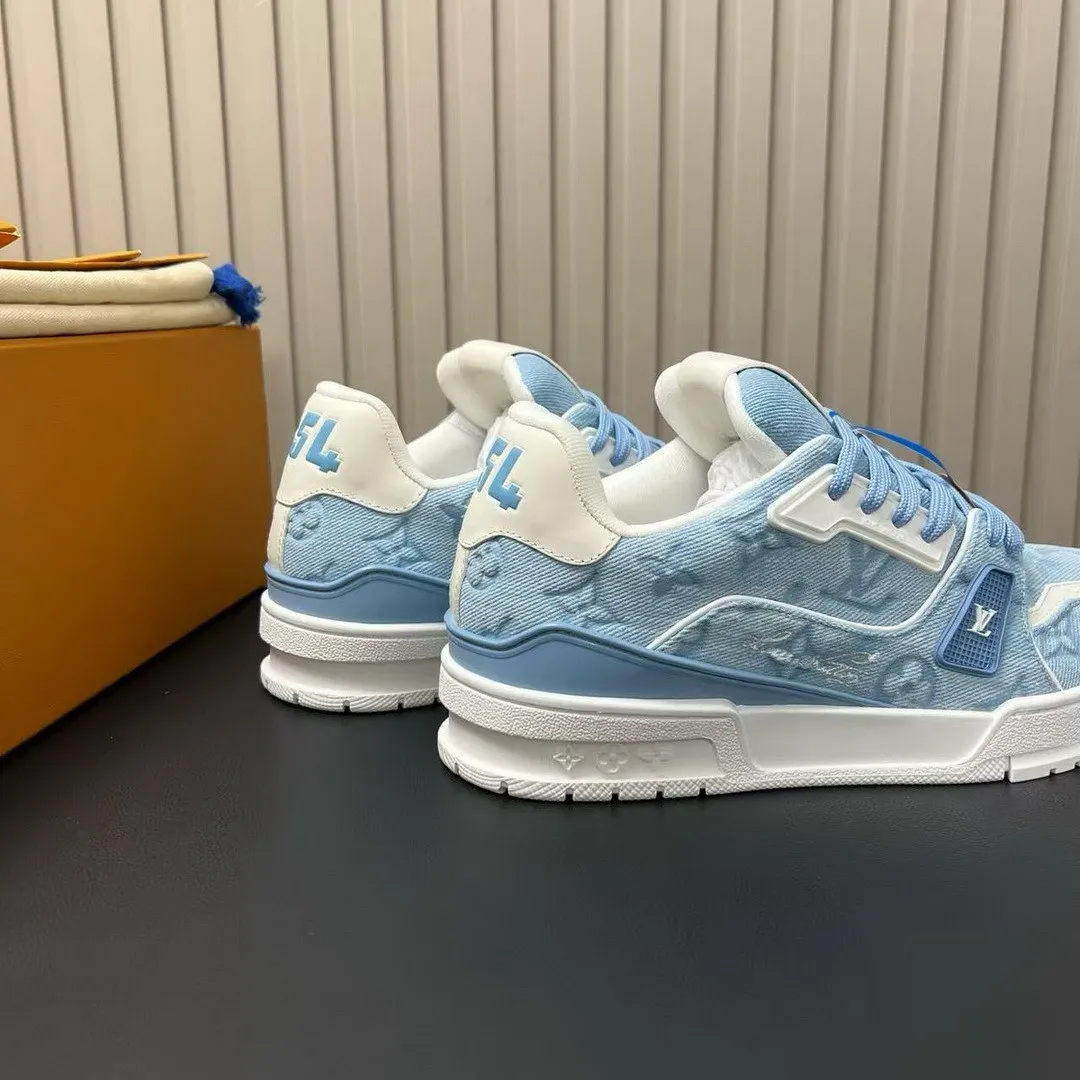 1AKBBS L.V Trainer Sneaker Blue Monogram-pattern Canvas