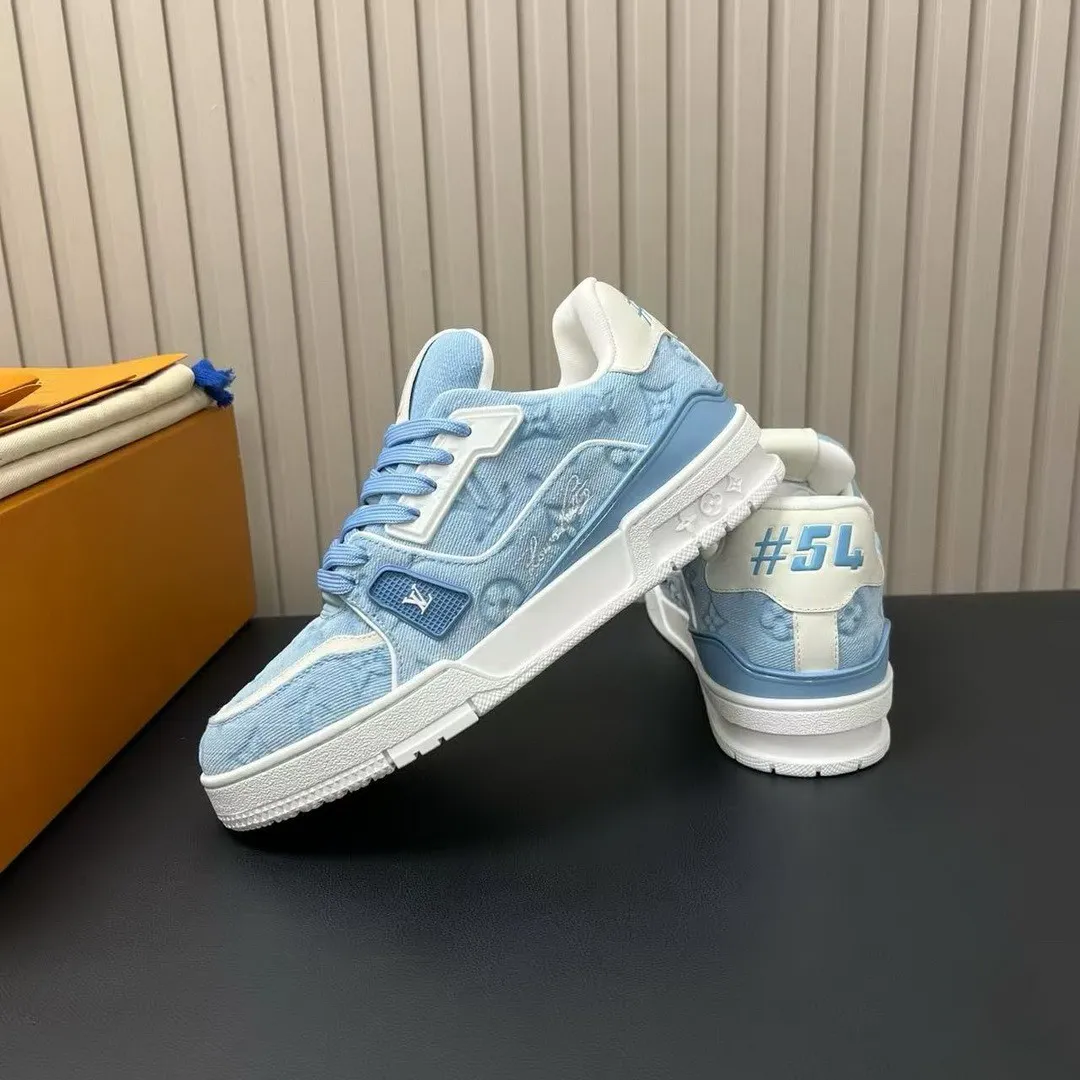 1AKBBS L.V Trainer Sneaker Blue Monogram-pattern Canvas