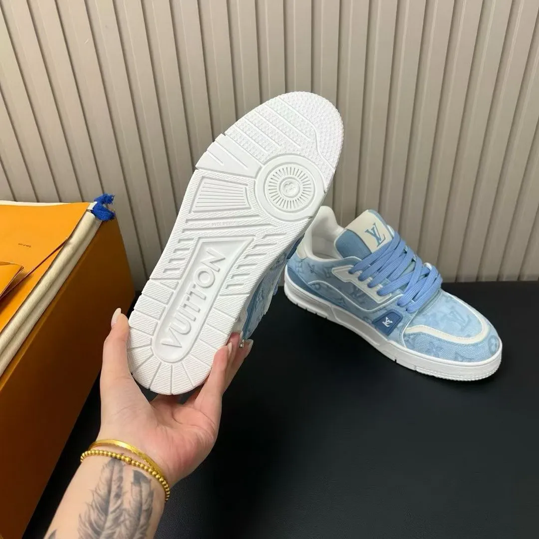 1AKBBS L.V Trainer Sneaker Blue Monogram-pattern Canvas