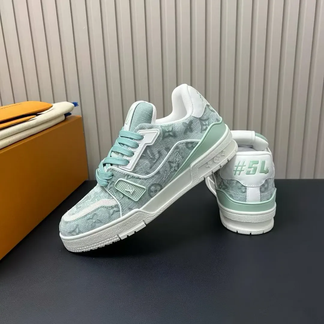 1AK7OH L.V Trainer Sneaker Green Monogram-pattern Canvas