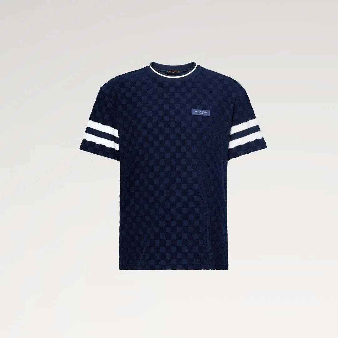 1AK7J0 Damier Terry Tennis T-Shirt Navy Blue 100% Cotton
