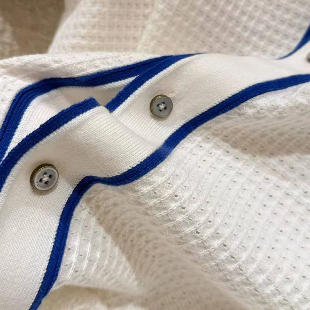 1AK6WY Waffle Signature Short-Sleeved Shirt White Blue 100% Cotton