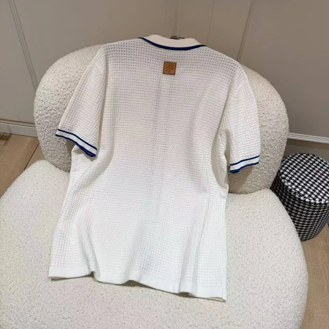 1AK6WY Waffle Signature Short-Sleeved Shirt White Blue 100% Cotton
