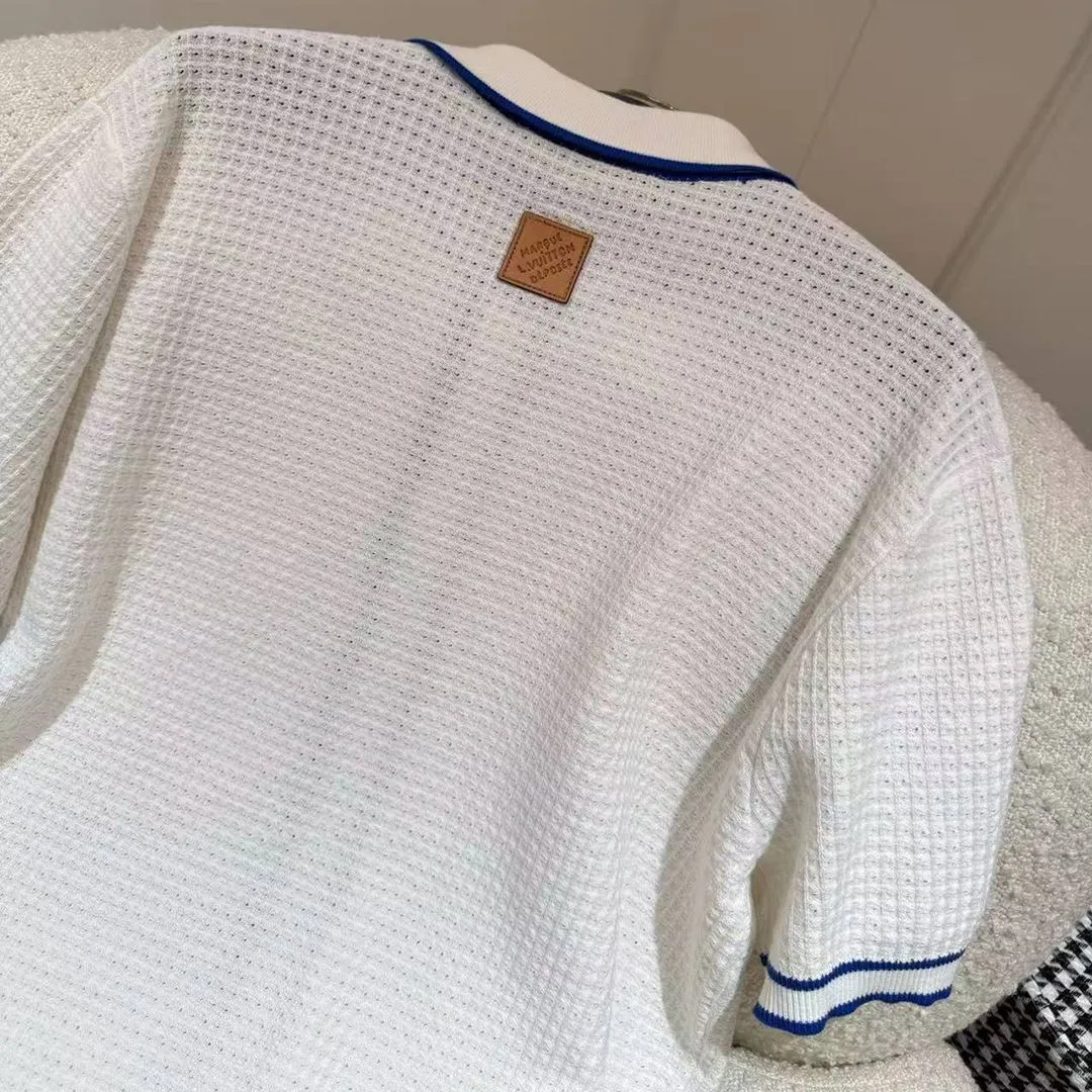 1AK6WY Waffle Signature Short-Sleeved Shirt White Blue 100% Cotton