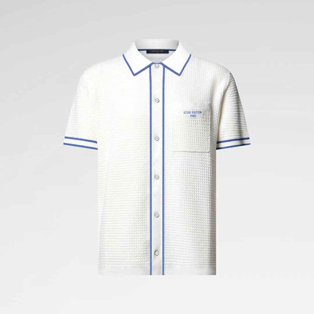 1AK6WY Waffle Signature Short-Sleeved Shirt White Blue 100% Cotton