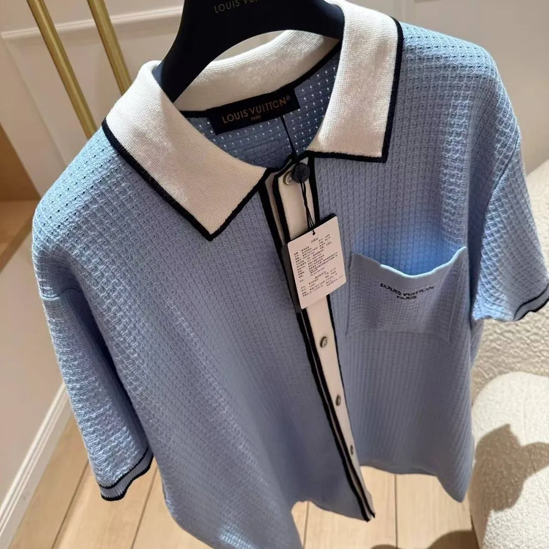 1AK6X6 Waffle Signature Short-Sleeved Shirt Pale Blue 100% Cotton