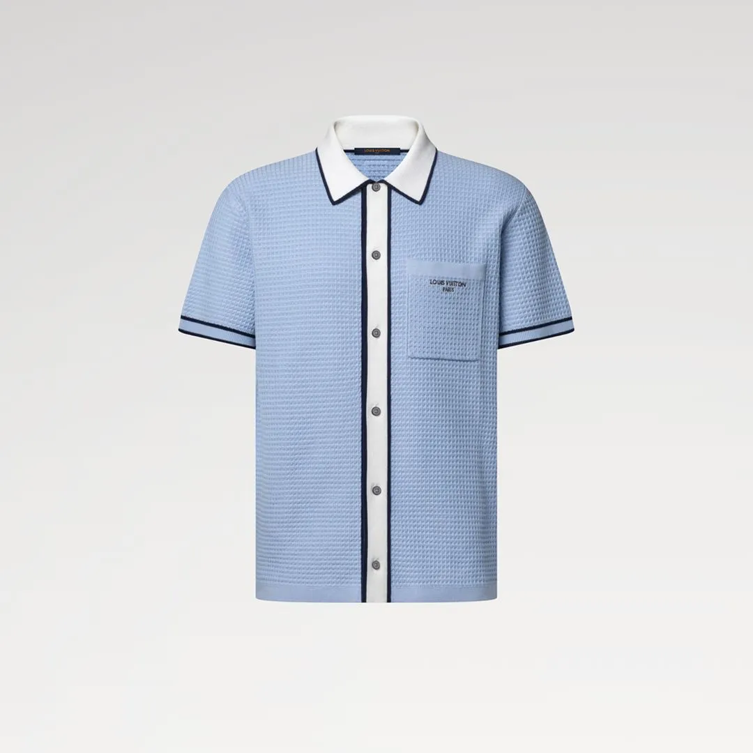 1AK6X6 Waffle Signature Short-Sleeved Shirt Pale Blue 100% Cotton