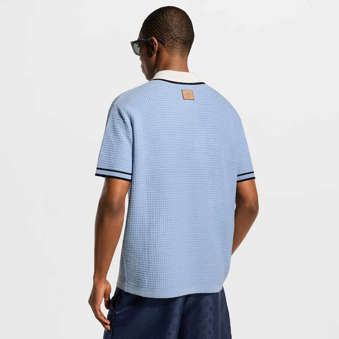 1AK6X6 Waffle Signature Short-Sleeved Shirt Pale Blue 100% Cotton