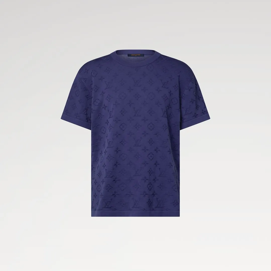 1AK720 Monogram Short-Sleeved Crewneck Navy Blue 100% Cotton