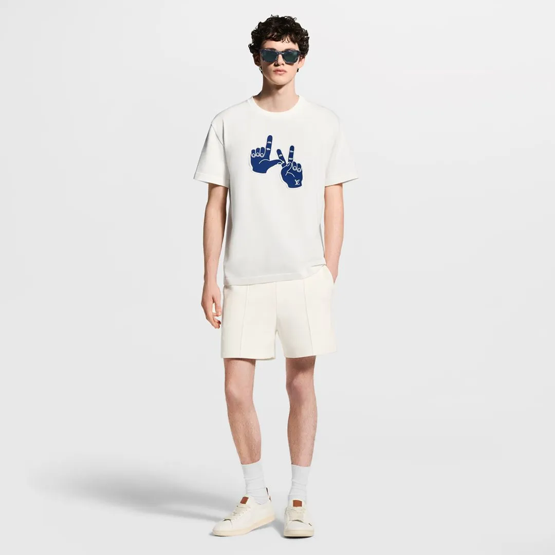 1AK6ZE Short-Sleeved Signature Patch Crewneck White 100% Cotton