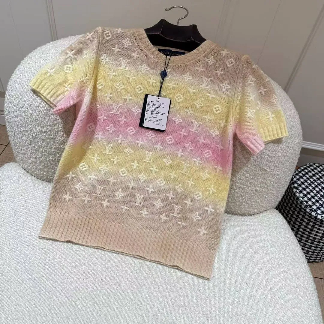 1AK0D1 3D Monogram Tie Dye Knit Top Pastel Yellow 100% Cashmere