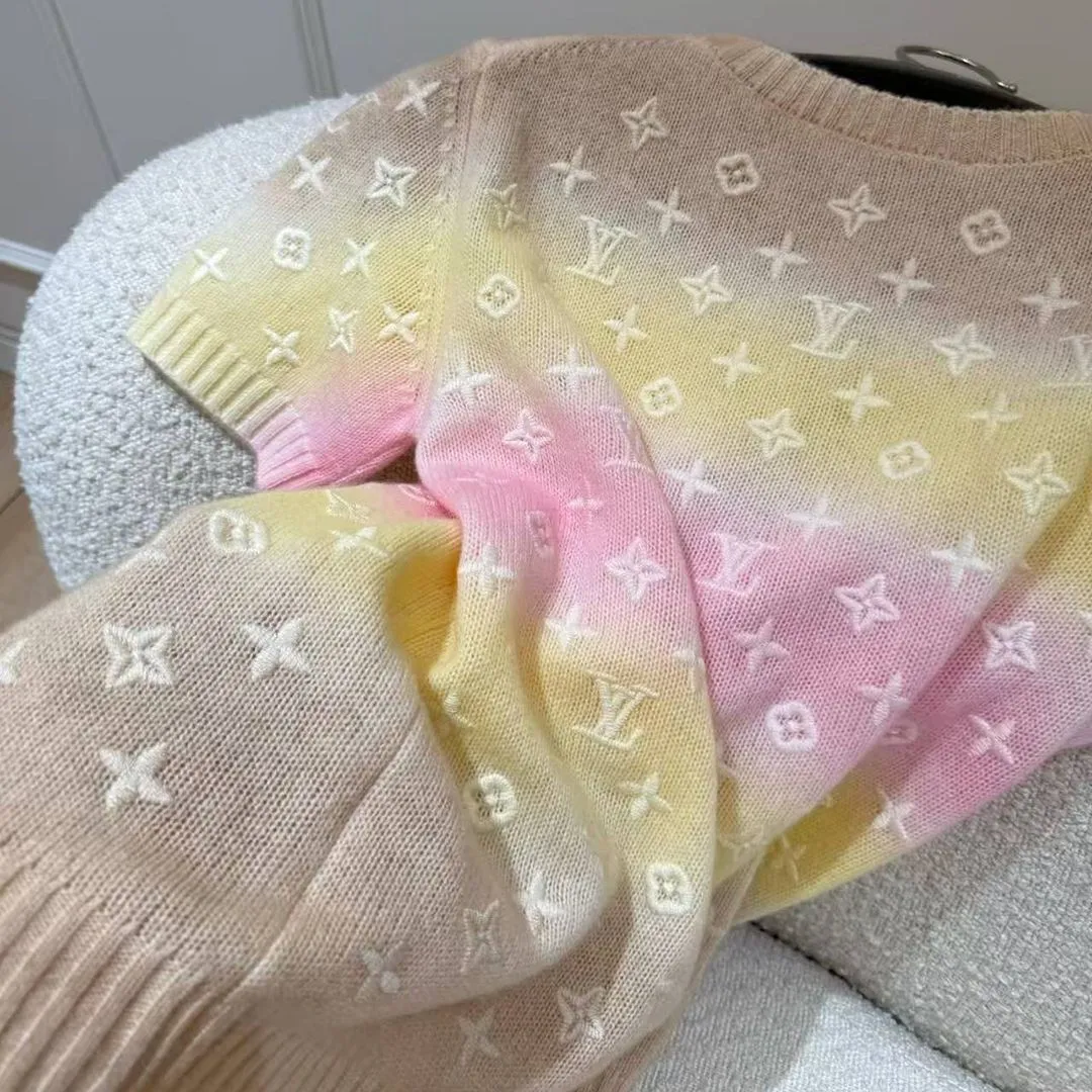 1AK0D1 3D Monogram Tie Dye Knit Top Pastel Yellow 100% Cashmere