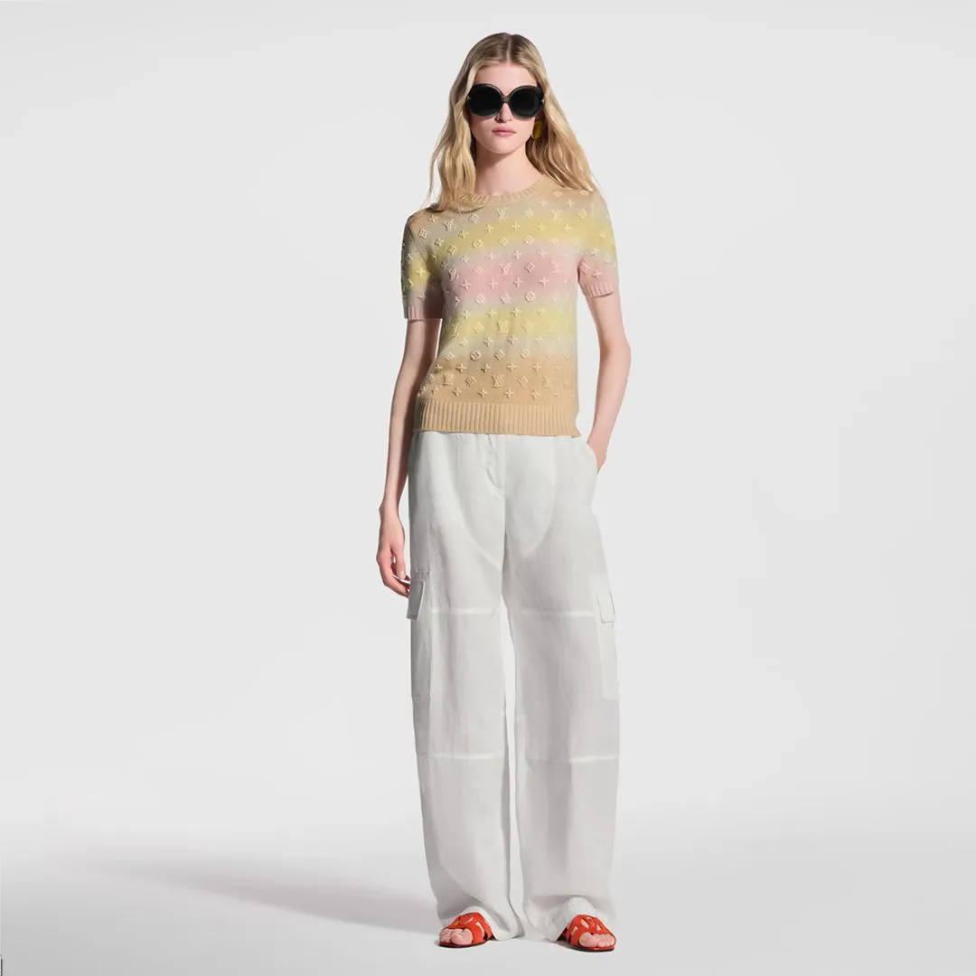 1AK0D1 3D Monogram Tie Dye Knit Top Pastel Yellow 100% Cashmere