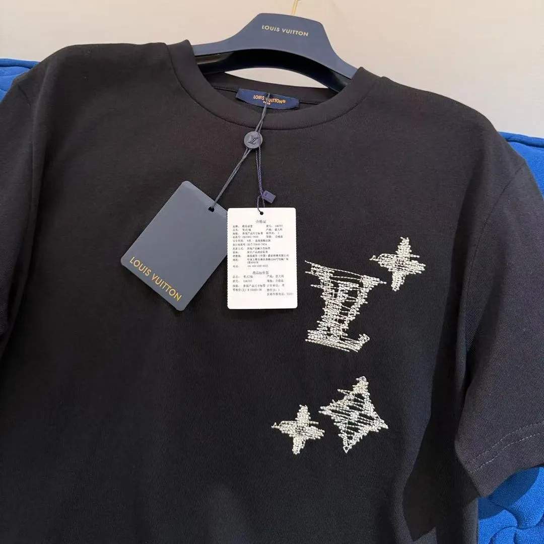 1AK7G5 Embroidered Signature Short-Sleeved T-Shirt Black 100% Cotton