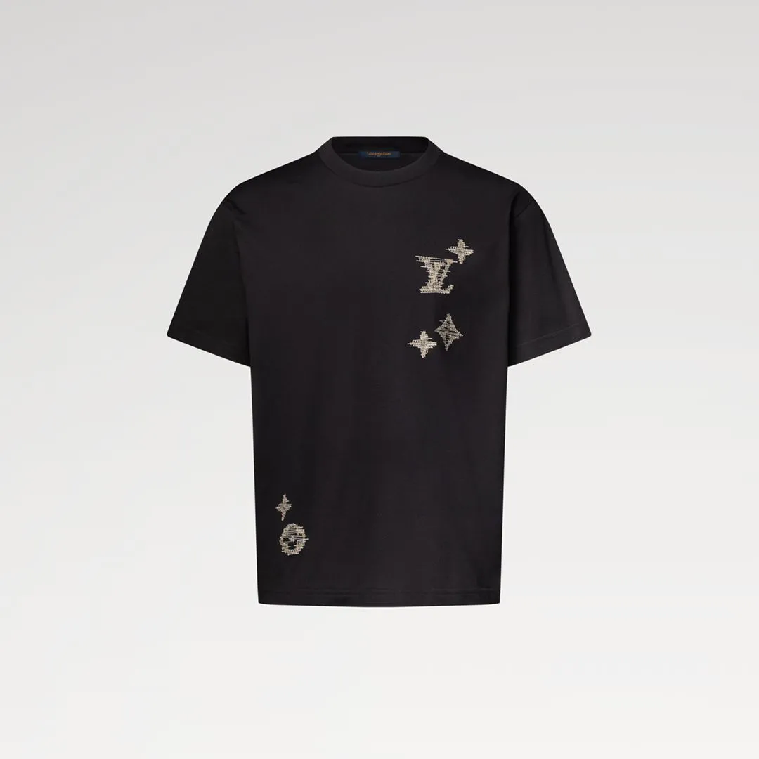 1AK7G5 Embroidered Signature Short-Sleeved T-Shirt Black 100% Cotton