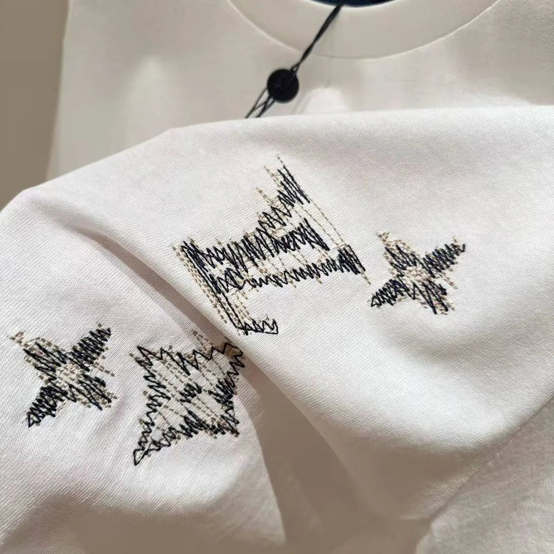 1AK7FX Embroidered Signature Short-Sleeved T-Shirt Milky White 100% Cotton