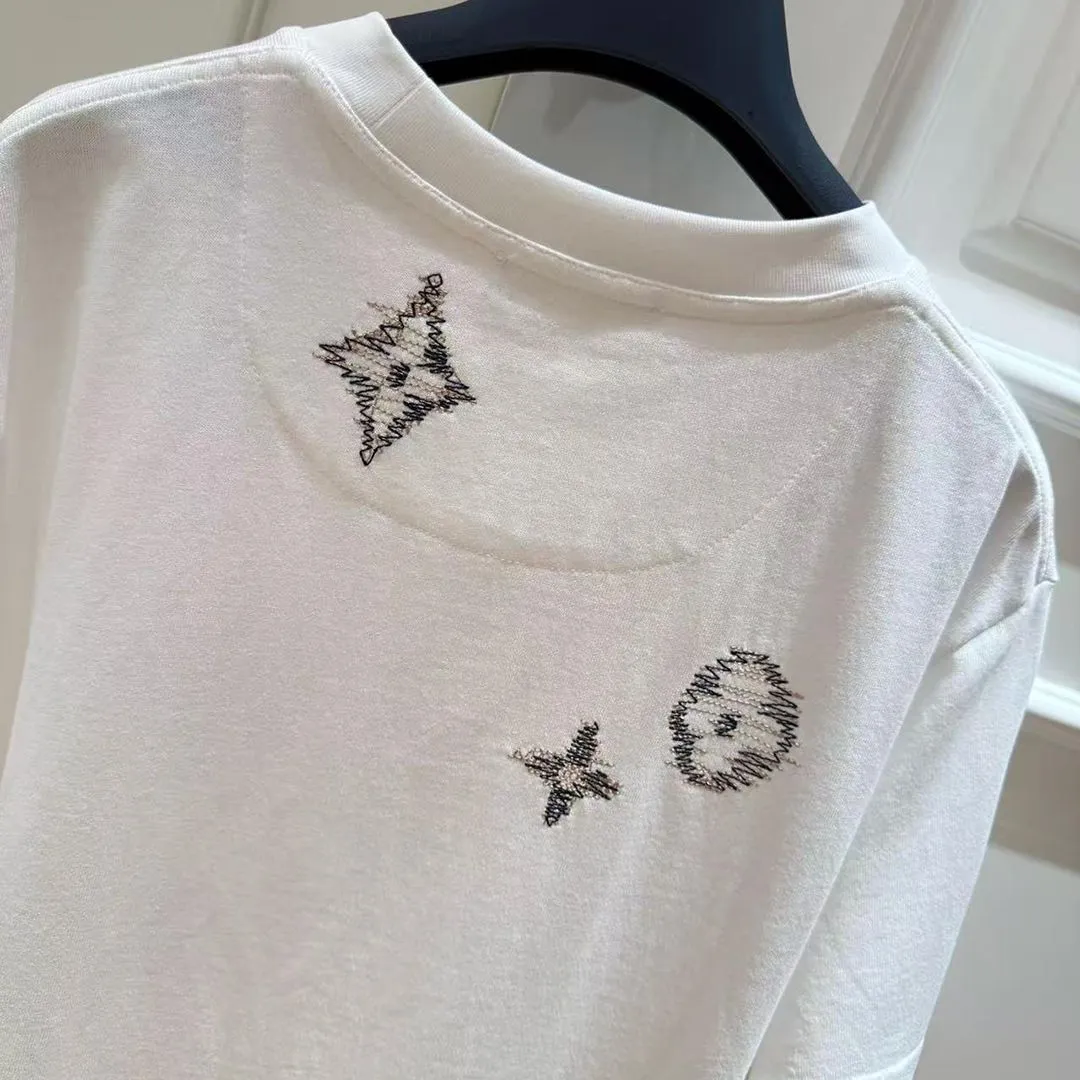 1AK7FX Embroidered Signature Short-Sleeved T-Shirt Milky White 100% Cotton