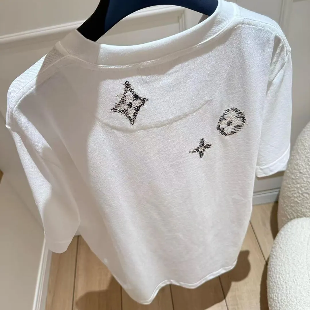 1AK7FX Embroidered Signature Short-Sleeved T-Shirt Milky White 100% Cotton