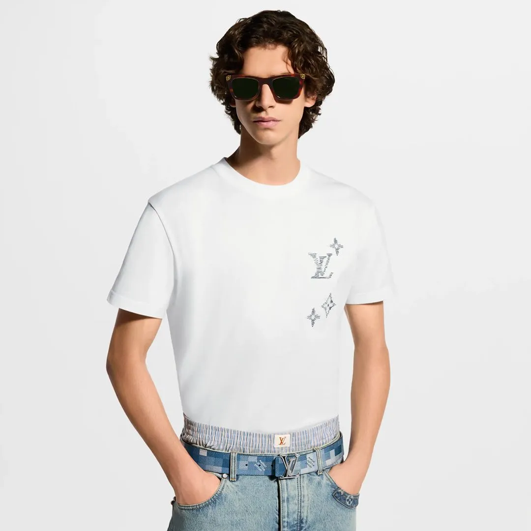 1AK7FX Embroidered Signature Short-Sleeved T-Shirt Milky White 100% Cotton