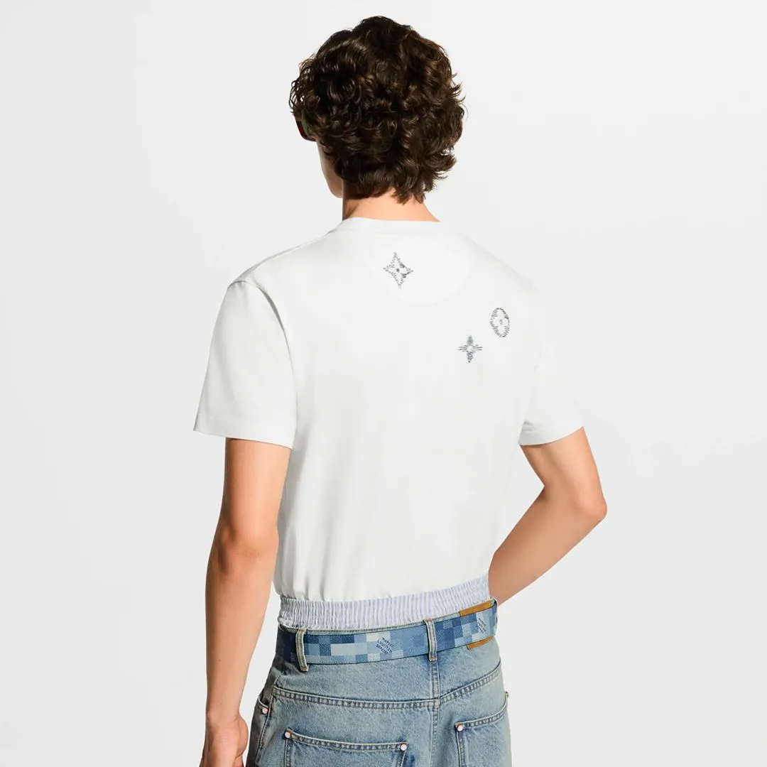 1AK7FX Embroidered Signature Short-Sleeved T-Shirt Milky White 100% Cotton