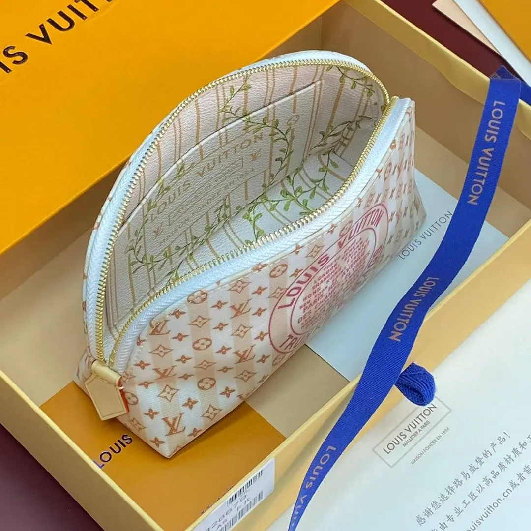 M28679 Pochette Cosmétique PM Banana Yellow L.V Stamp Linen-and-cotton Coated Canvas