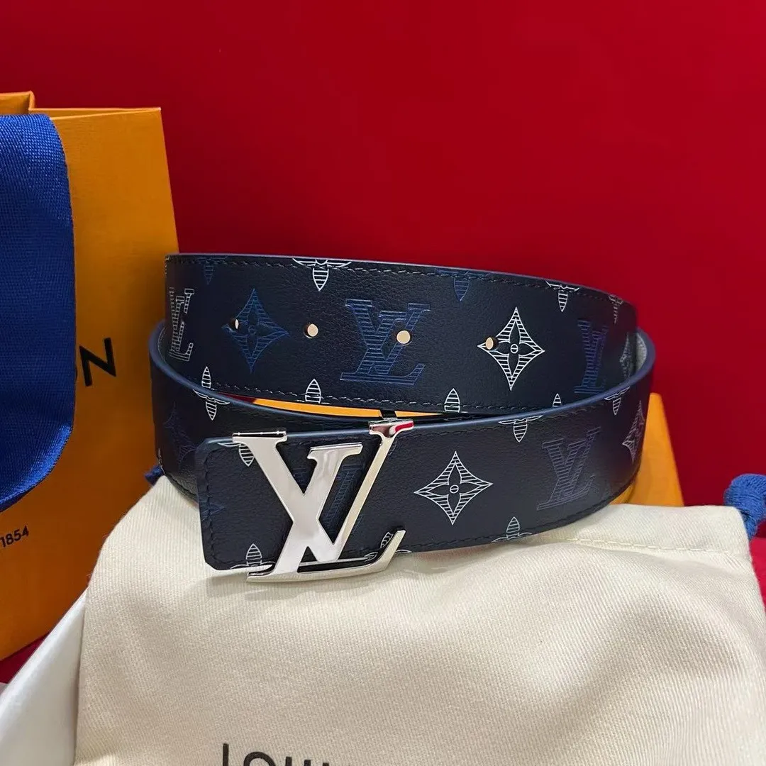 M4917S L.V Initiales Monogram Shadow 40mm Reversible Belt Midnight Blue White